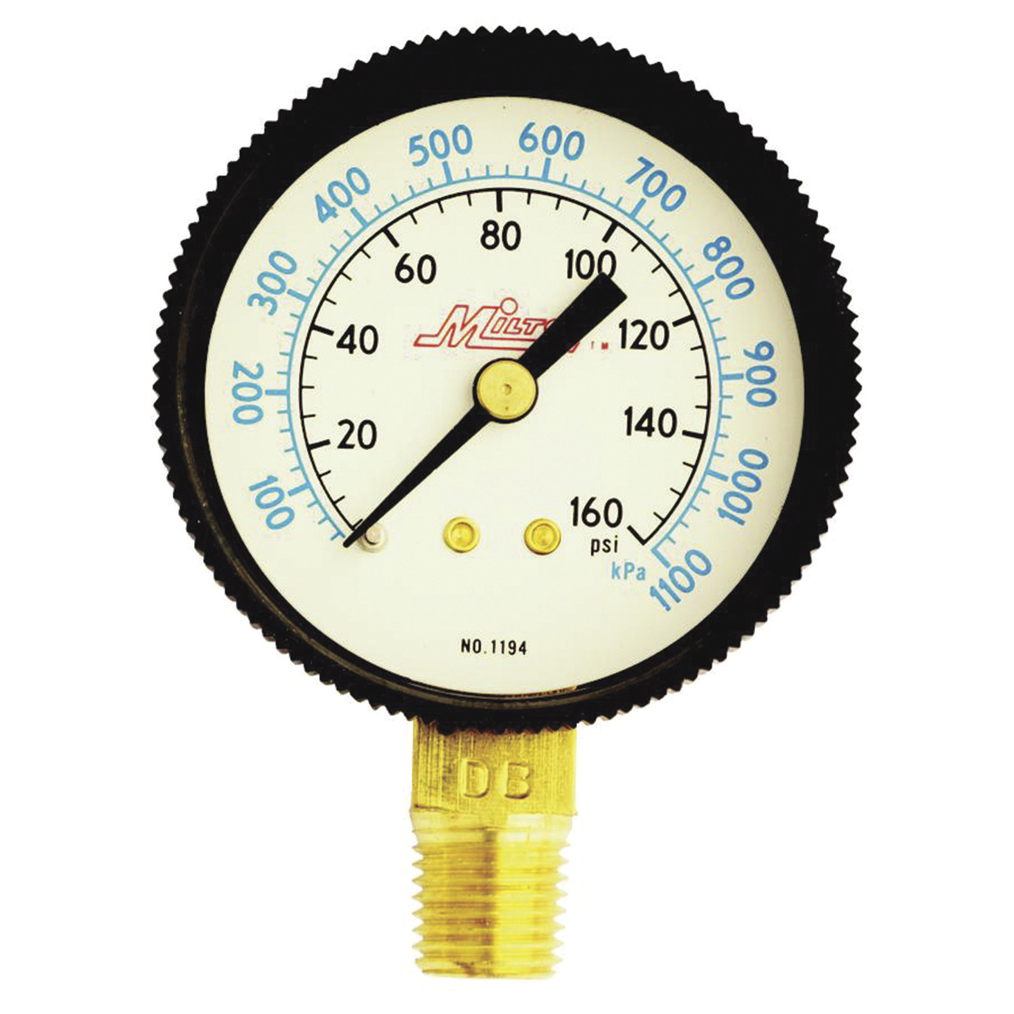 Milton Air Pressure Gauge  1/4in. NPT, 0-160 PSI, Bottom Mount, Model# 1194